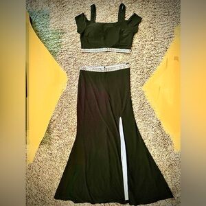 Jump Black two piece set top & Maxi Skirt w/Side Slit and Rhinestone Waistbands.